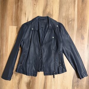 Max Studio Navy Faux Leather Moto Jacket Size Small